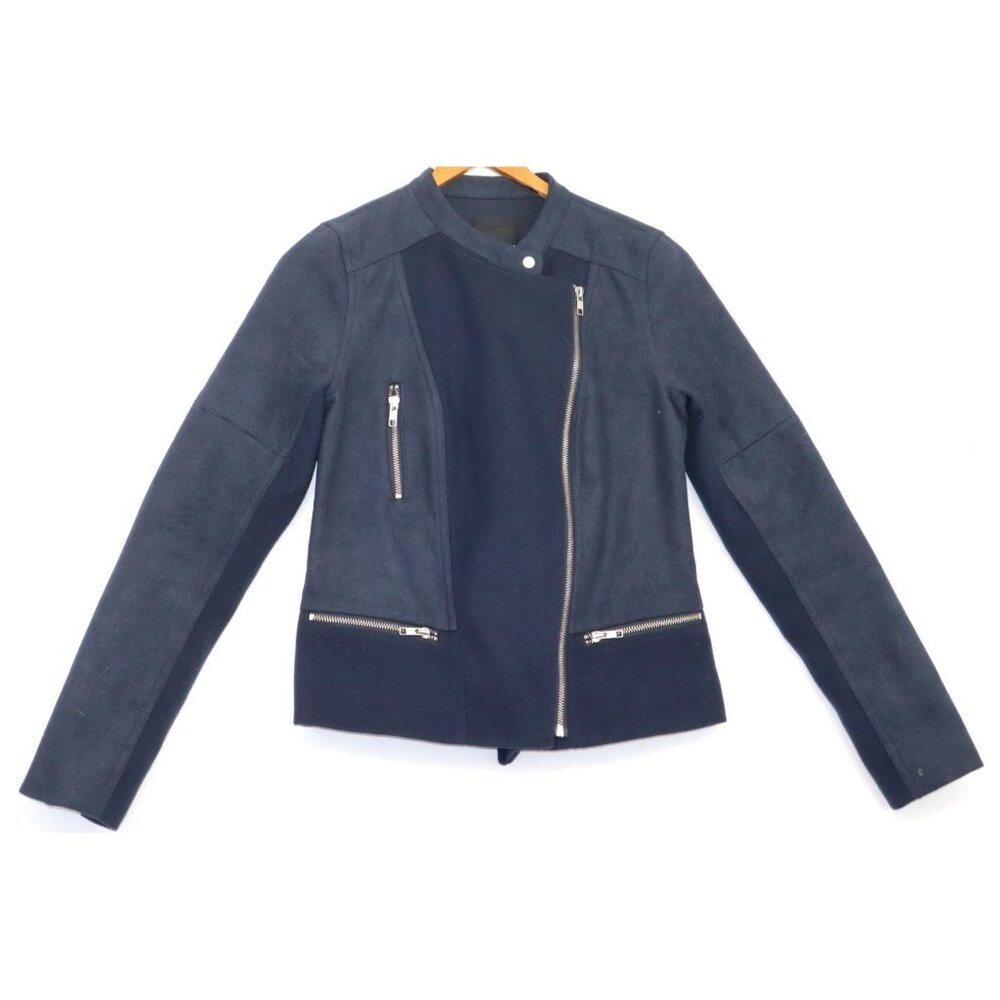 Trouvé Womens XS Navy Wool Blend Jacket Zipper Pockets Old Money Academia